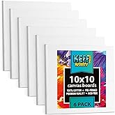 KEFF Canvas Boards for Painting - 10x10 6-Pack Bulk Canvas Panels, 100% Cotton Triple Primed Large Canvases for Art Painting Supplies, Acrylic, Oil, Watercolor & Tempera