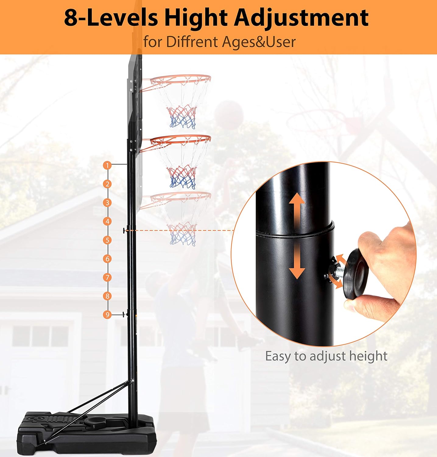 Ubon Basketball Hoop Outdoor Portable Basketball Goal with 44 Inch Backboard for Adults Black : Sports & Outdoors