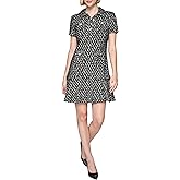 KARL LAGERFELD Womens Metallic Short Sleeve Collared a Line Dress