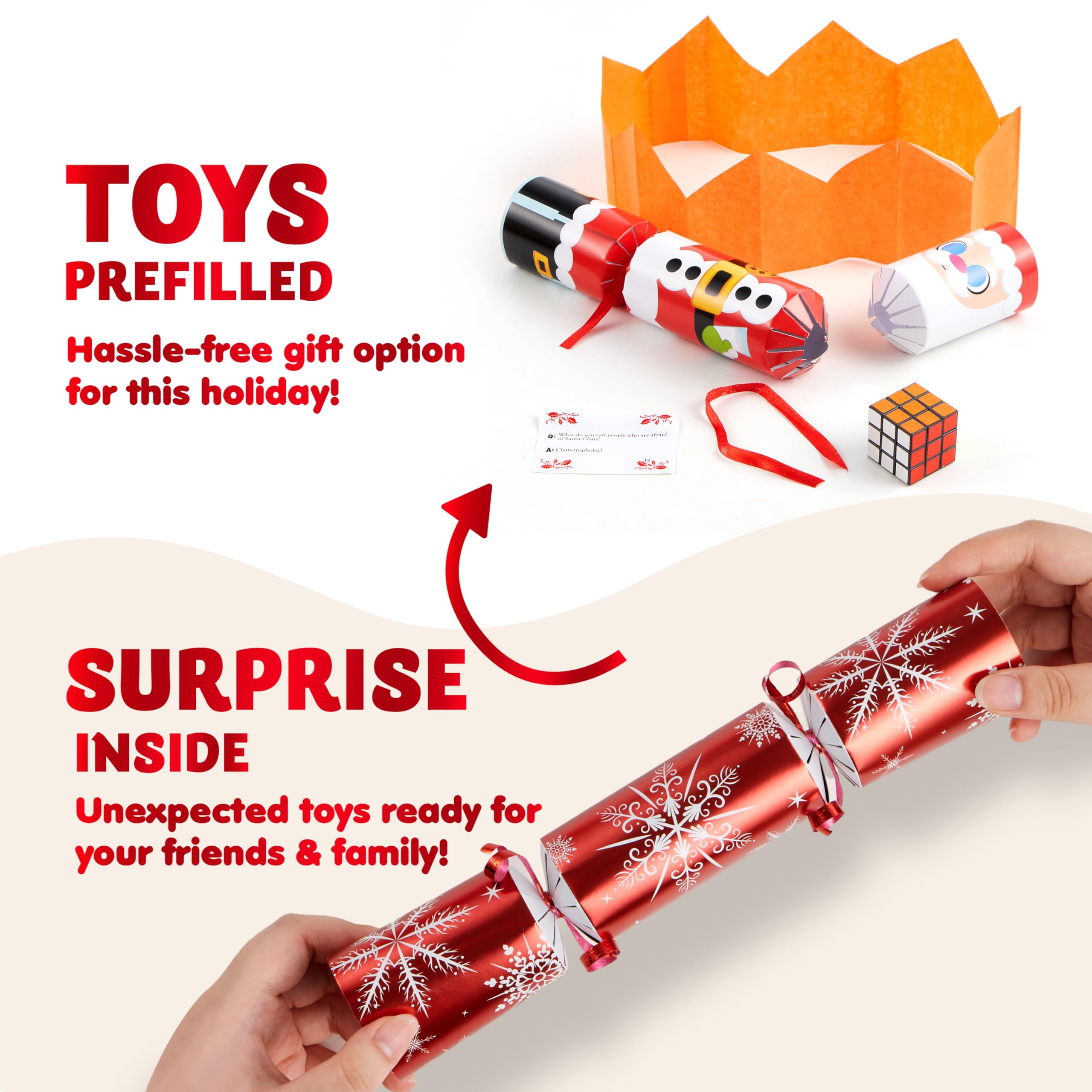 JOYIN 12 Pack Christmas No-Snap Party Favor, Xmas Table Favor Includes Party Hat, Jokes & Gifts, Christmas Table Decorations for Holiday Dinner Traditions Party Supplies, Stocking Stuffers for Kids