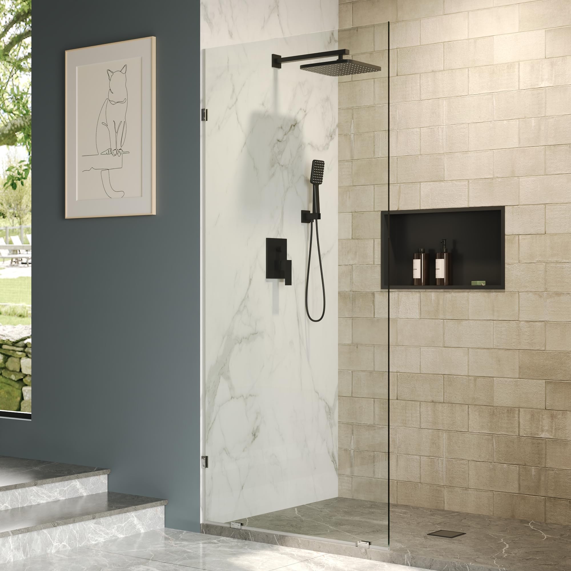 Photo 1 of ***PHOTO SIMILAR TO THE REAL ONE. MEASUREMENTS NOT EXACT. THEY ARE TWO GLASSES.***   DeerValley 36"×78" Fixed Glass Shower Door, Durable and Stable 10mm Thick Glass Panel, Frameless Door, Bathroom Shower Screen, Easy to Clean, Tempered Safety Wall Panels 