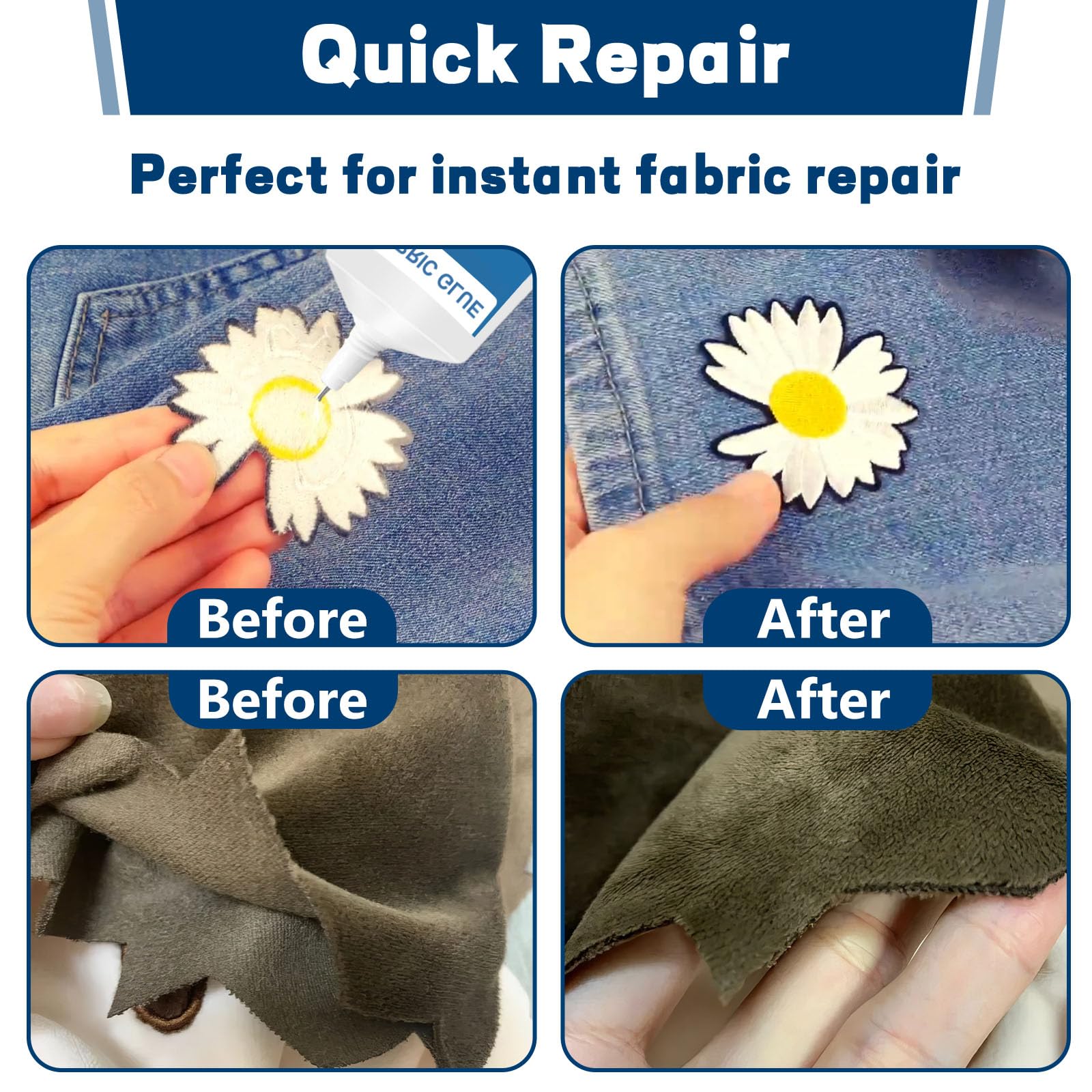 120 ml Stoffkleber Textilkleber Waschmaschinenfest, für Textilien Stoffe Polyester Jeans Baumwolle, Textilkleber extra stark, transparent & wasserfest ohne Rückstände 3