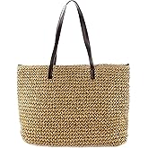 Beach Bags for Women - Straw Bag Woven Beach Tote Bag Shoulder Handbag Straw Purse for Summer Vacation