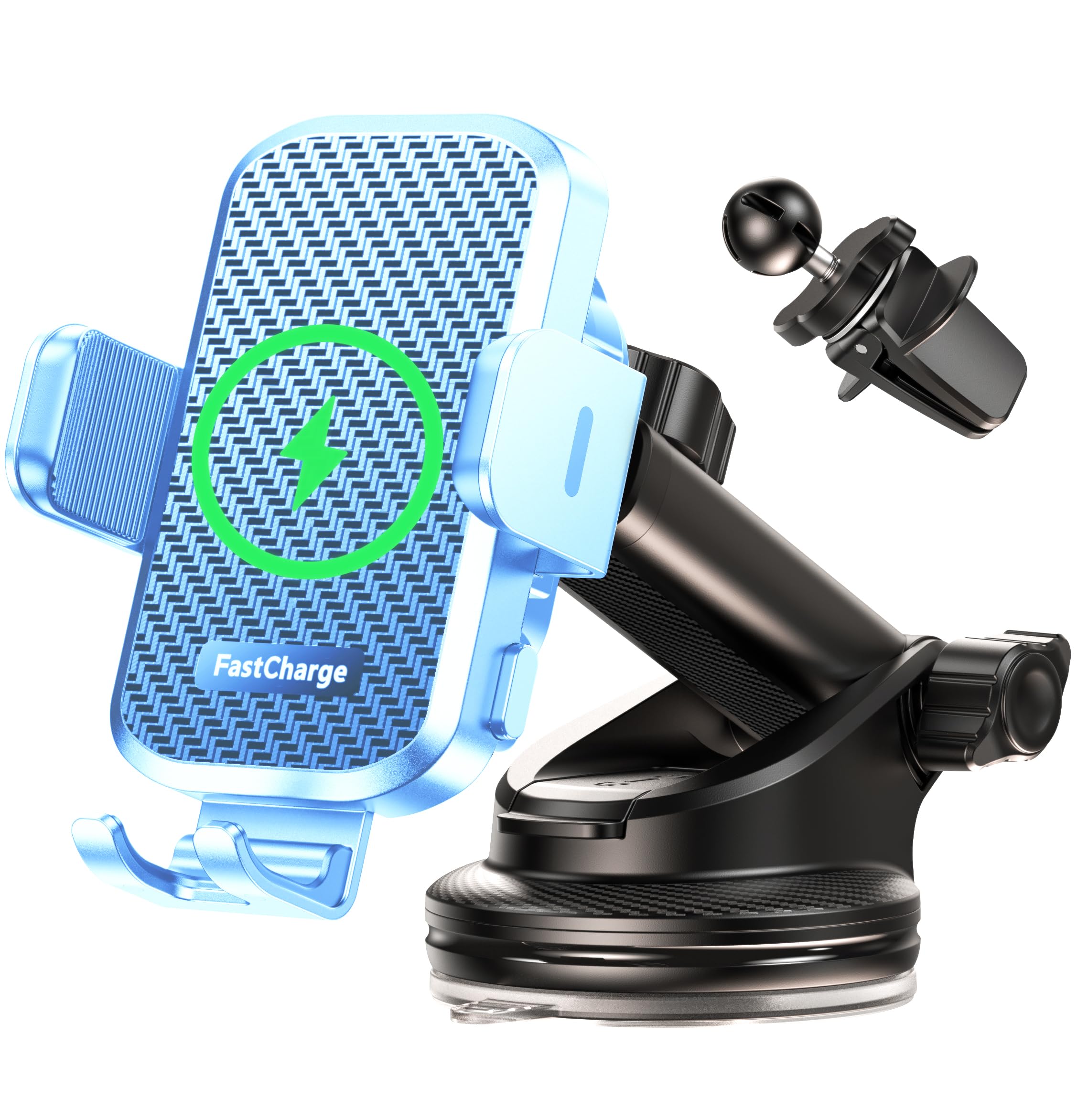 CHGeek Wireless Charger Phone Holders for Your Car, 15W Fast Charging Car Phone Holder Mount, Auto Clamping Truck Cradle Stand Cell fit for iPhone 16 Pro Max 15 Samsung Android (Light Blue)