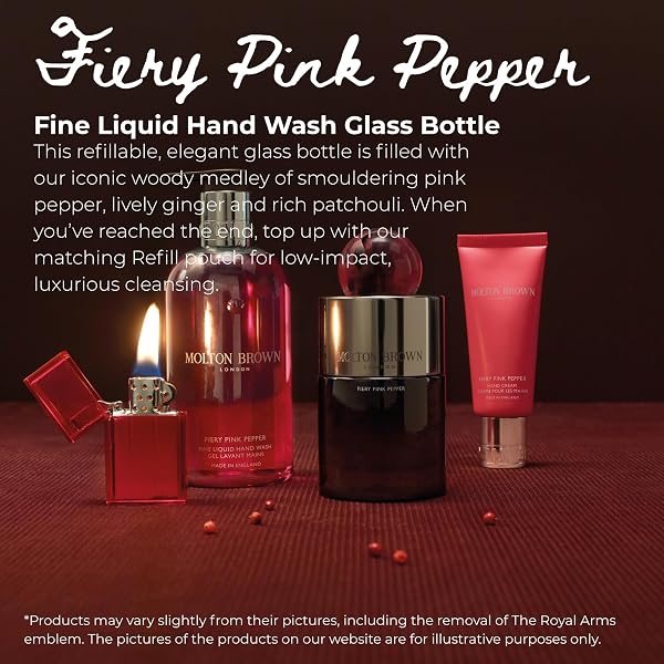 MOLTON BROWN FIERY PINK PEPPER FINE LIQUID HAND WASH GLASS BOTTLE – LUXURY HAND SOAP 6.76 FL. OZ.