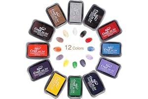 Fstaor Craft Large Ink Pad for Rubber Stamps, Non-Toxic Washable Safe Stamp Pads for Kids, Ink Pads Permanent for Paper Wood Fabric (Pack of 12)