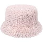 Furry Faux Fur Bucket Hat for Women Warm Winter Plush Fully Fisherman Cap