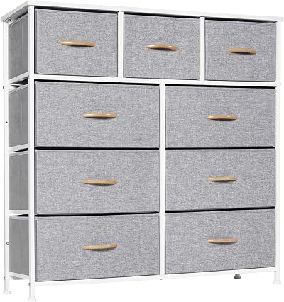 LYNCOHOME 9-Drawer Fabric Dresser Chest with Deep Drawers 100x29.8x100 cm