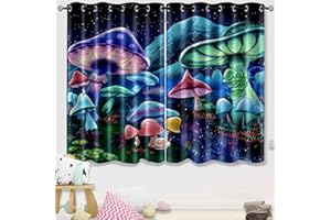 KOSSMJX Mushrooms Curtains Panels for Kids Room Purple Blue Blackout Curtains 63 inch Length for Kids Bedroom Living Nursery Room Grommet Top Thermal Insulated Curtains, 2 Pcs Panels, 82" x 63"