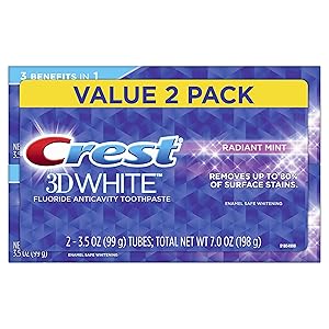 Crest 3D White Whitening Toothpaste, Radiant Mint, 3.5oz, Twin Pack