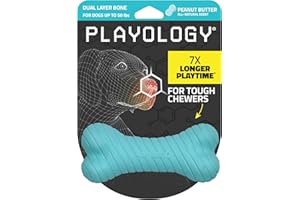 Playology Dog Toys | Dual Layer Bone Durable Chew Toy Bone for Dogs | Medium Peanut Butter Scented Toy - Easy to Clean and Made from Non Toxic Materials