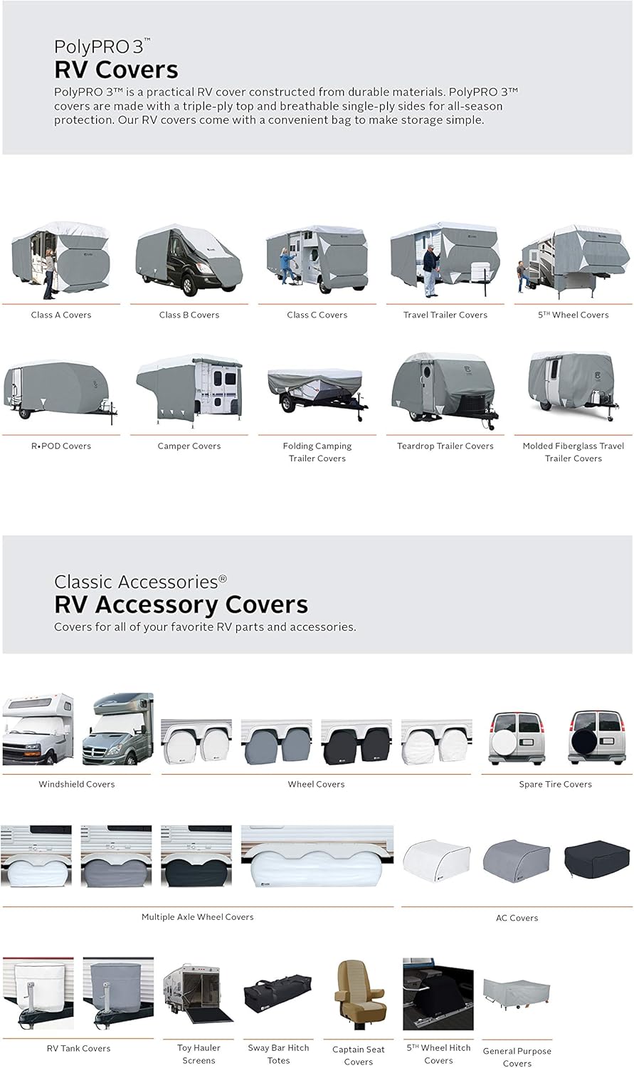 Classic Accessories Over Drive PolyPRO3 Deluxe Travel Trailer Cover or Toy Hauler Cover, Fits 27' - 30' RVs (73563): Automotive