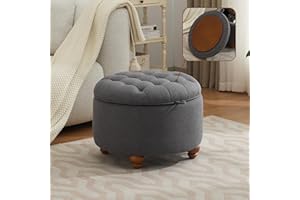 WUTUTUEE 24Inch Round Storage Ottoman with Tray, Modern Tufted Fabric Circle Coffee Table with Storage, Upholstered Ottoman with Removable Top for Living Room, Bedroom, Dark Grey