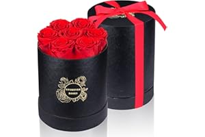 UFOREVER ROSES 7-Piece Preserved Roses in a Box Mothers Day Rose Valentines Day Gifts for Her, Real Roses That Last a Year and More, Christmas Day, Birthday Day (Red)