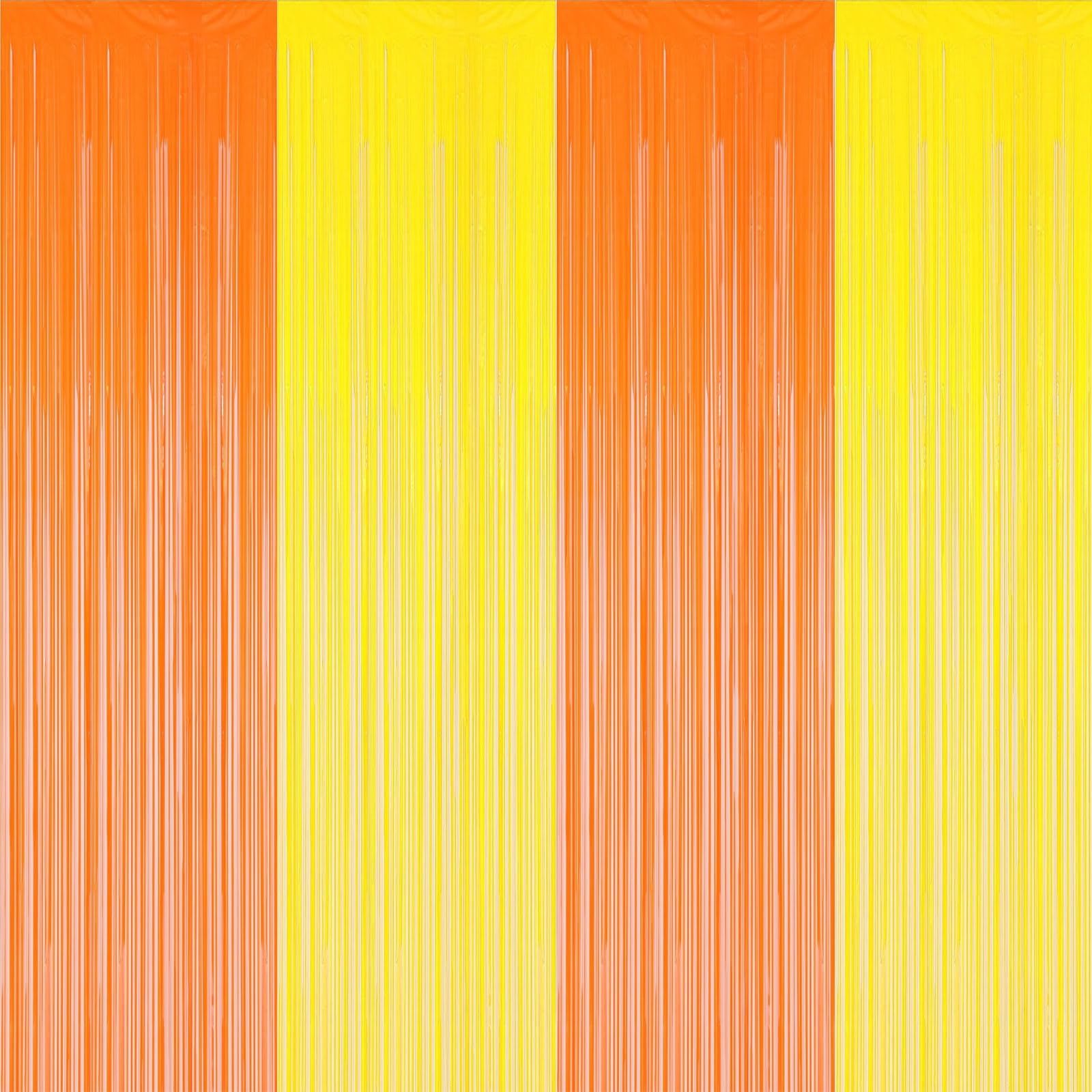 4pcs Orange Yellow Tinsel Curtain Party Backdrop,3.2ft x 6.5ft Autumn Fall Party Decorations Foil Fringe Curtains Metallic Streamers Backdrop Tassel Curtains for Thanksgiving Harvest Festival Décor