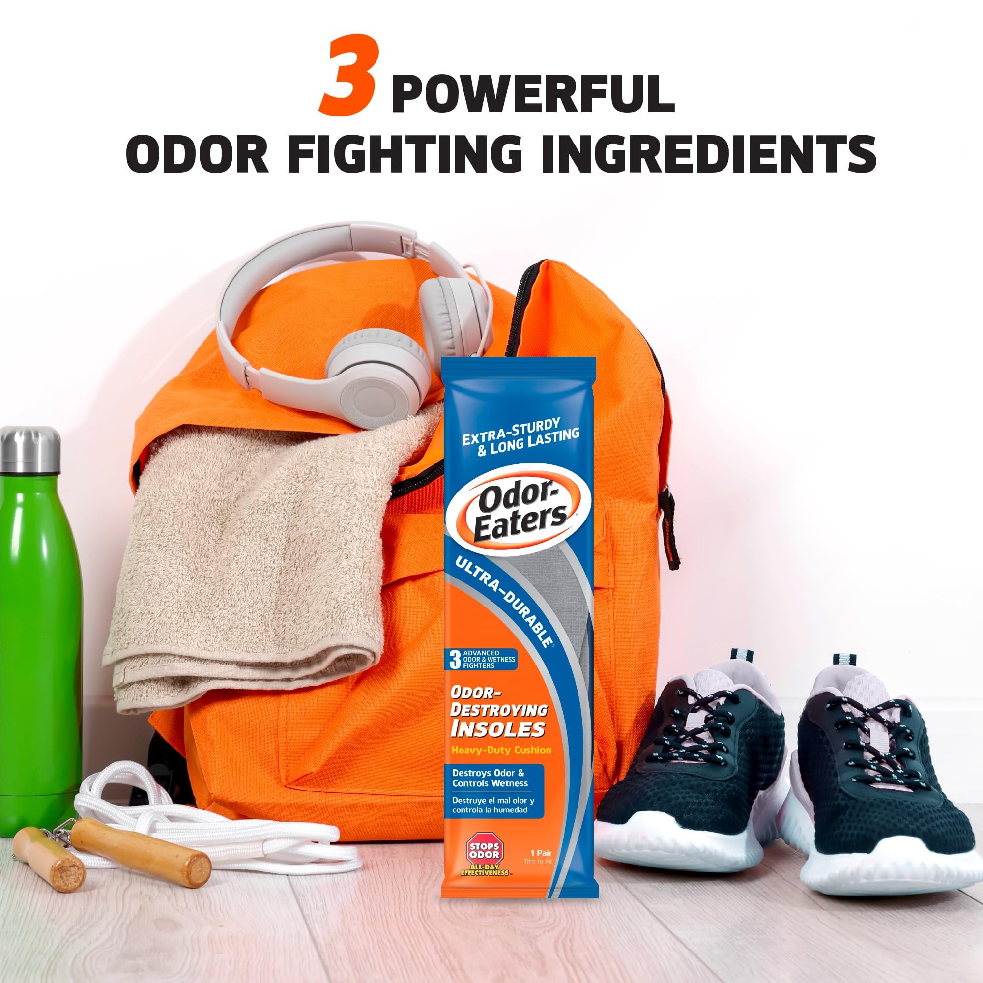 Odor-Eaters Ultra-Durable Insoles, 1 Pair – Shoe Odor & Foot Odor Eliminator, Shoe Odor & Foot Deodorizer, Shoe Smell Eliminator, Foot Deodorant, Extra Cushioning, Increased Durability