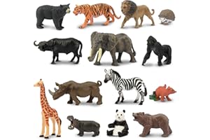 Toymany 14PCS 1-2" Tiny Jungle Animal Figures Toy, Realistic Mini Jungle Zoo Animal Figurines Cake Topper Toy Set, Easter Egg Christmas Birthday Gift Party Favor School Project for Kids Toddlers
