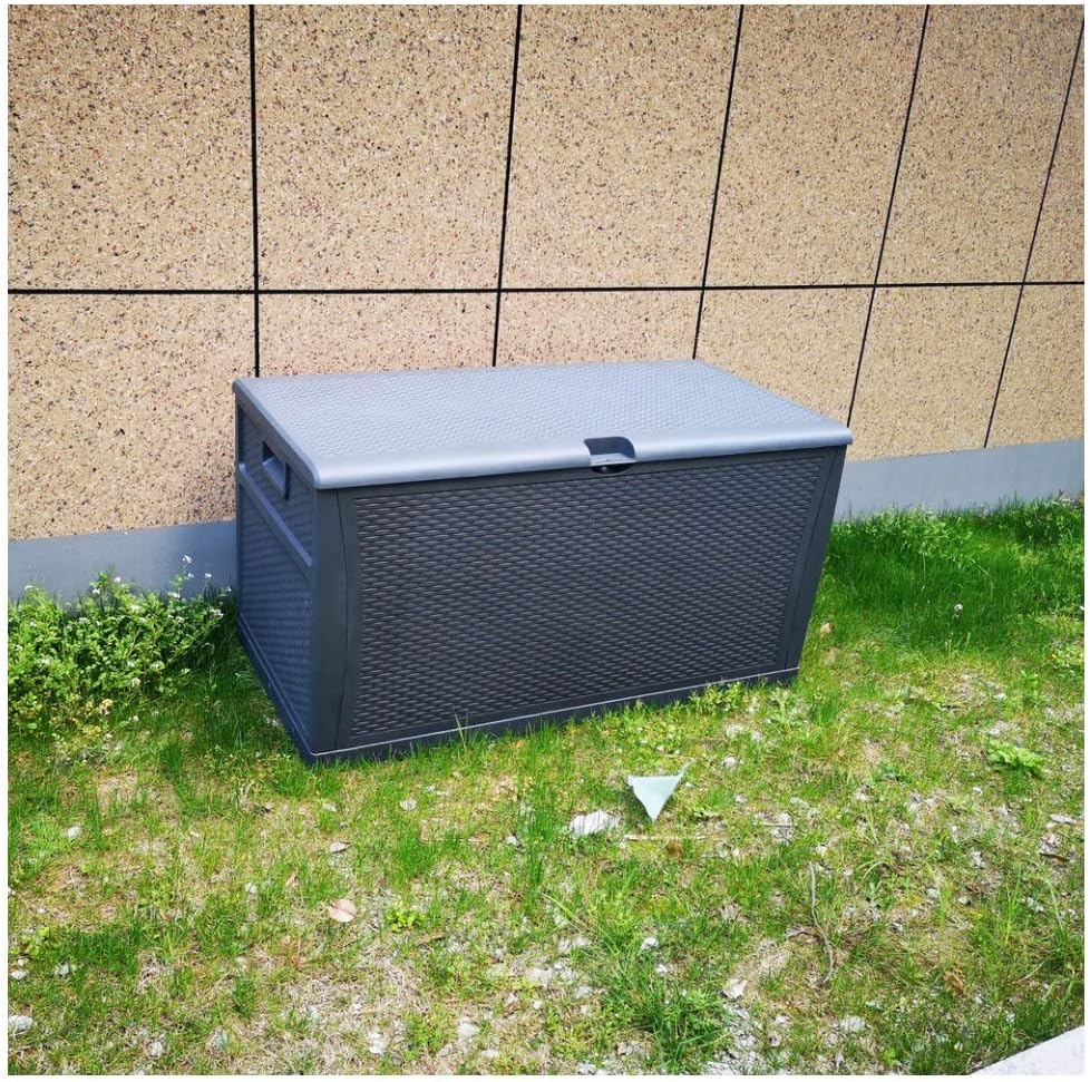 Plastic Deck Box Wicker 120 Gallon, Gray - Waterproof Storage Container Outdoor Patio Garden Furniture: Home Improvement