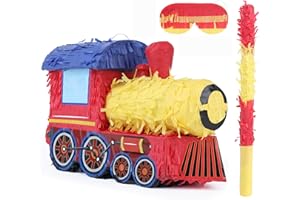 Birchio 3D Train Pinata Bundle with a Blindfold and Bat (16x10.6x6.7 Inches), Train Pinata for Boys Birthday Party Supplies, Perfect for Birthday Party, Train Theme Party, Decoration