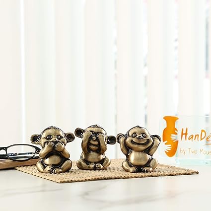 Two Moustaches Brass Three Musketeers Monkey Set (3 pcs) | Home Decor |