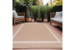Luul Home Bordered Outdoor Rug 8x10 Washable Outside Carpet for Indoor Patio Porch Waterproof Easy Cleaning Non Shedding Area Rugs Beige 8 x 10