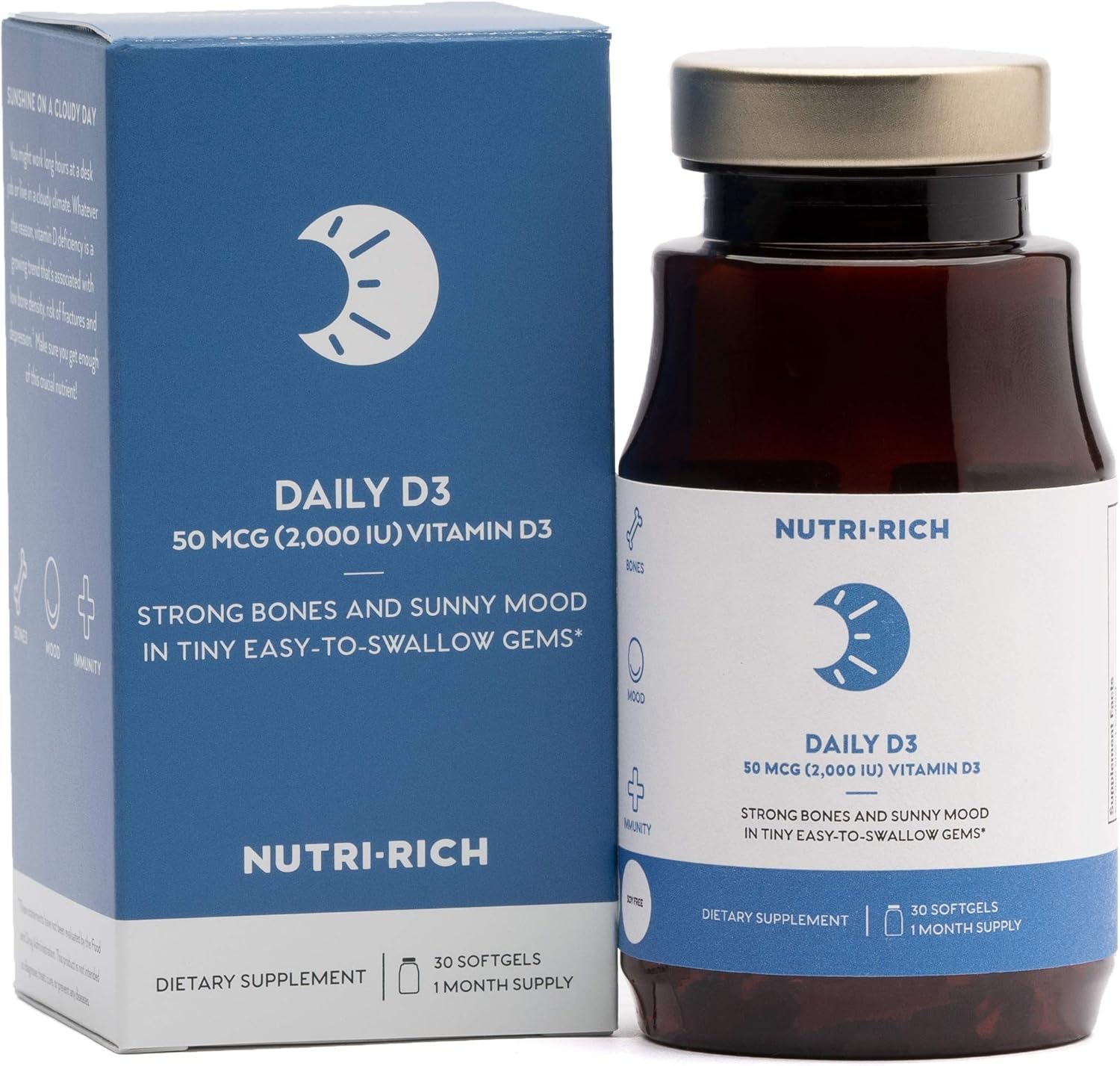 Daily Vitamin D by NutriRich D3 2,000 IU (50 mcg) for Improved Mood