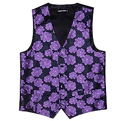 Barry.Wang Mens Suit Vest Purple Flower Silk