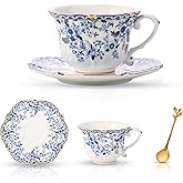 TATSUMI Country Roses Bone China Tea Cup and Saucer Set, 3 Pieces, Vintage Style, For Women and Tea Parties(QH,1 Set)