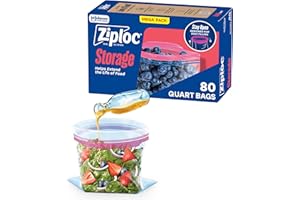 Ziploc Quart Food Storage Bags, Stay Open Design with Stand-Up Bottom, Easy to Fill, 80 Count