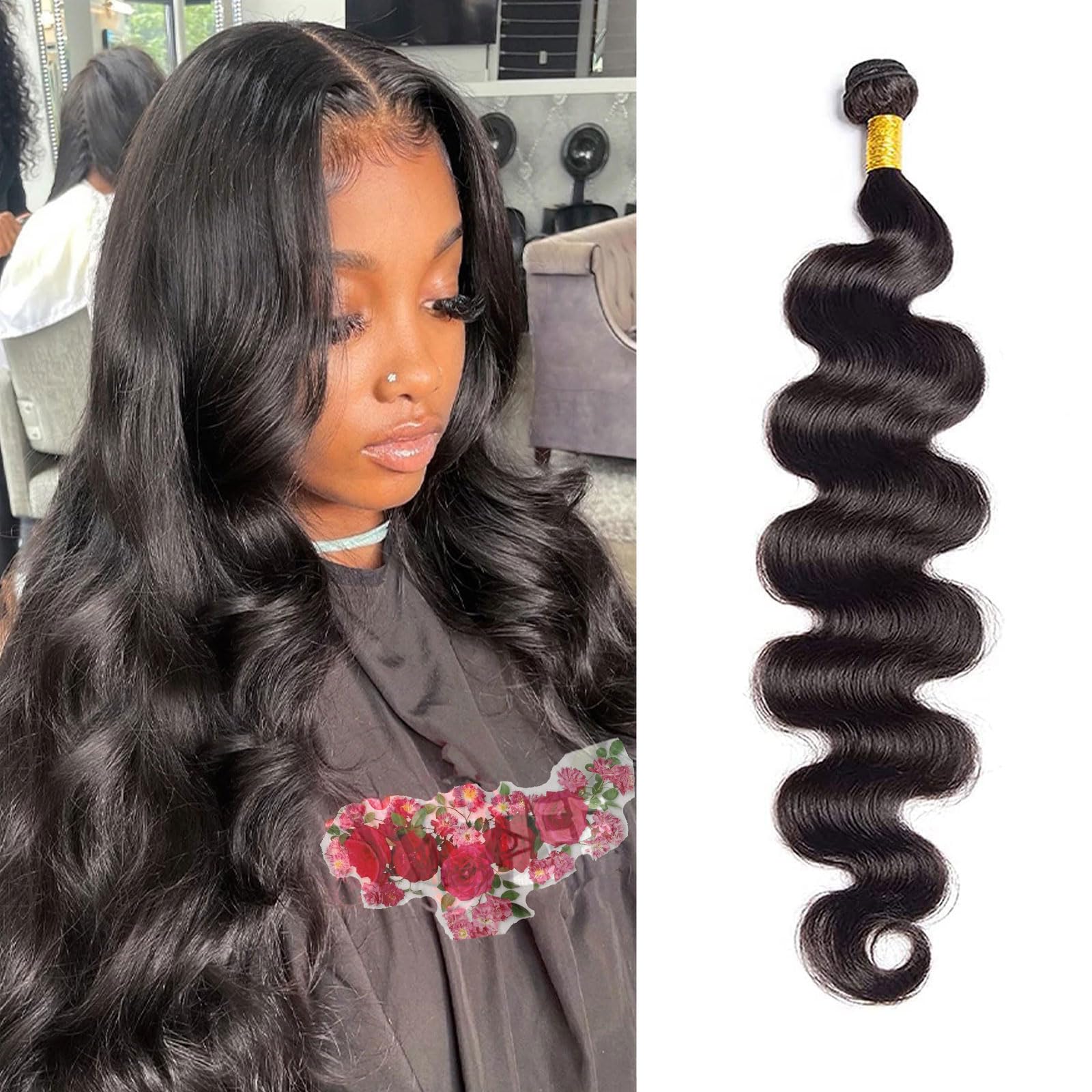 Huarisi Brazilian Body Wave Human Hair 1 Bundle 26 inch, Brazilian Human Hair Wavy Weaves Single Bundle, 10A Body Wave Bundles Virgin Hair Extensions for Black Women Double Weft — image 1