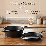 nuovva Pre Seasoned Cast Iron Dutch Oven 2in1 Combo Cooker 3.2 Qt 10.25" Skillet view 9