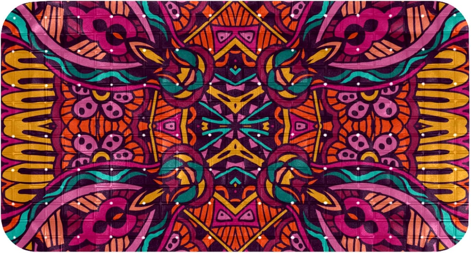 Tub mats Original Bath Mat Non-Slip Shower Mats (26.9x14.7in) Vintage Ethnic Boho Flower Print Adults and Kids Bathroom Showers,Smooth/Non-Textured Tubs: Health & Personal Care