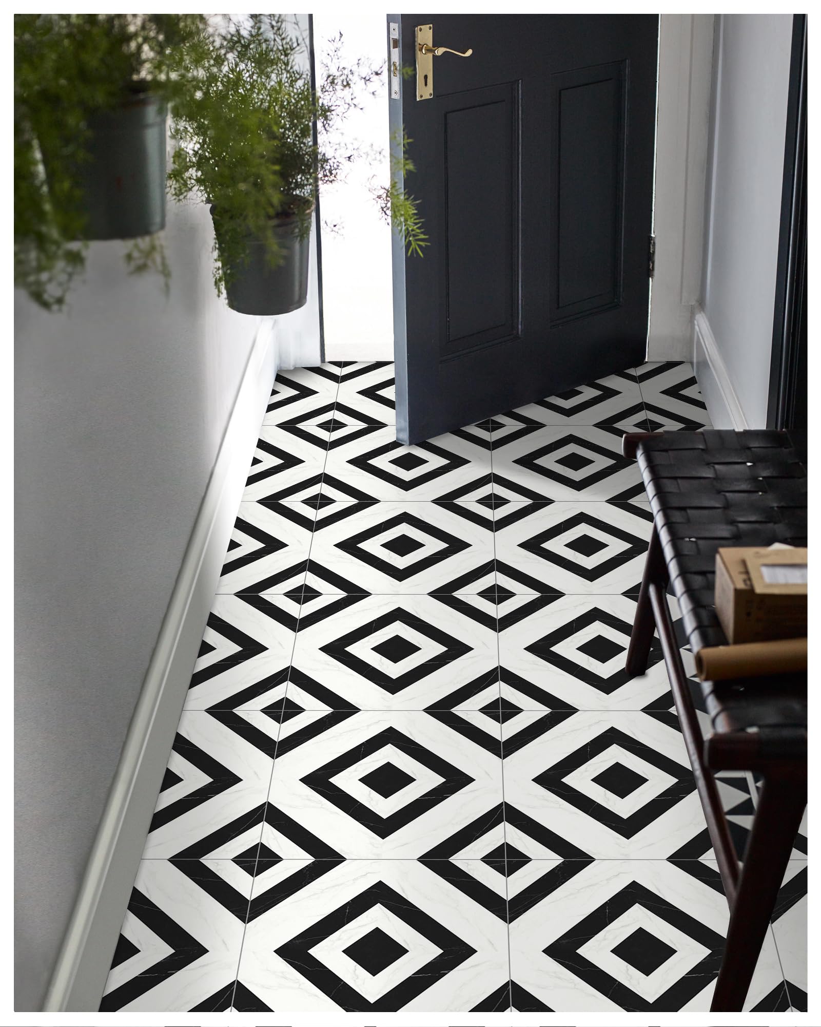 Photo 1 of MORCART Peel and Stick Floor Tile - 20 PCS, 11.8" x 11.8" Vinyl Flooring - Waterproof Self-Adhesive Tile Sticker for Bathroom, Kitchen, Dining Room, Bedrooms - Cover 19.4 Sq. Ft, White & Black Marble