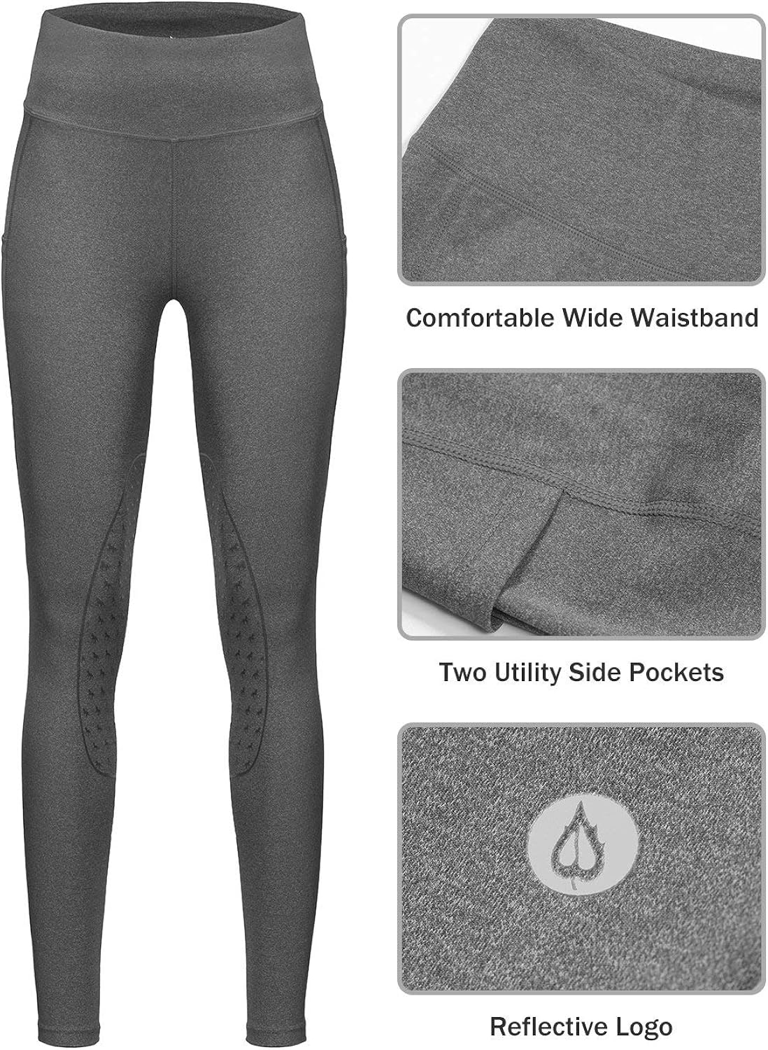 BALEAF Women's Horse Riding Pants High Rise Breeches Equestrian Active Schooling Tights Knee Patch Grip Pocket UPF50+: Clothing