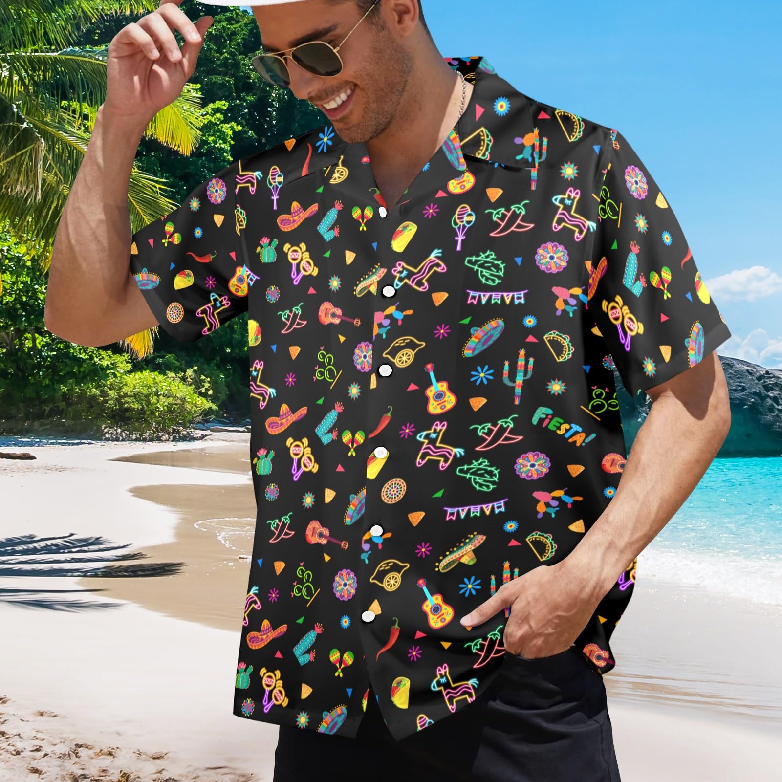 HUGLAZY Fiesta Shirt for Men Mexican Button Down