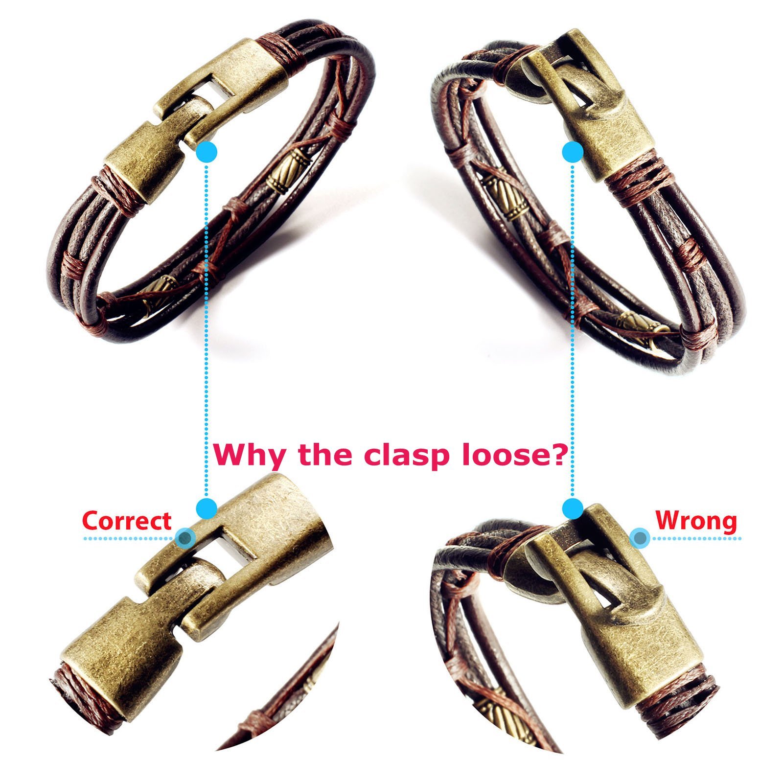 Jstyle Mens Vintage Leather Wrist Band Brown Rope Bracelet Bangle