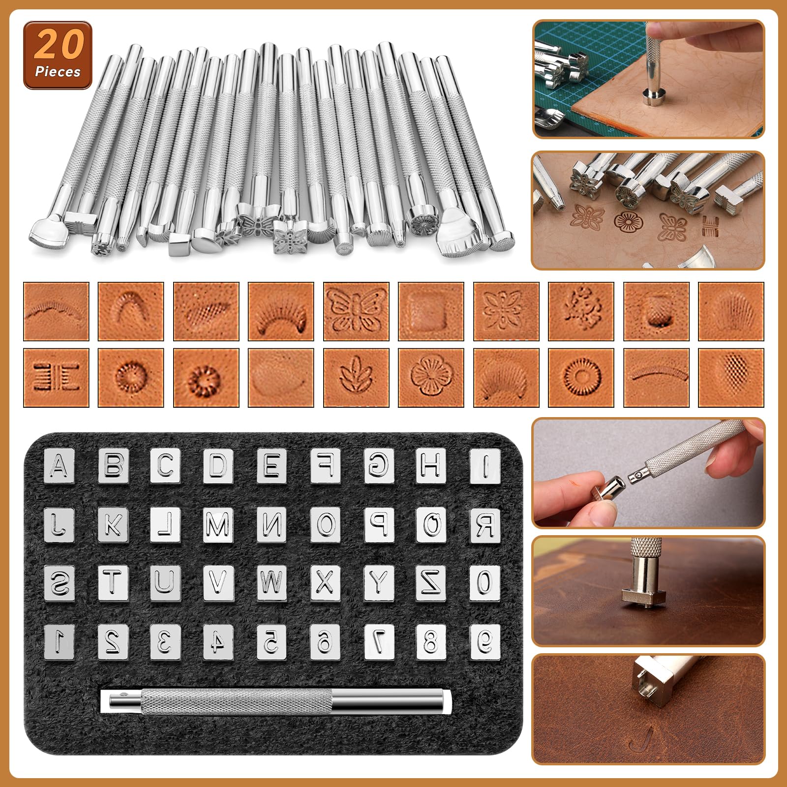 424 Pcs Leather Working Tools Leather Tools and Supplies with Instructions, Sewing Kit, Tool Holder, Wooden Storage Box, Stamping Set