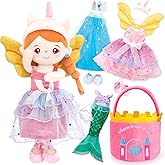 hahaland Dress Up Doll Playsets - Princess Mermaid Unicorns Ballerina Toys | Gifts for Girls Age 4-6, Fairy Plush Doll with 3 Outfits &amp; Castle Purse, 4 Year Old Girl Birthday Gift 5 Year Old Present