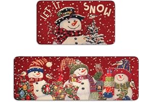 SDHINLWO Let It Snow Snowman Snowflake Winter Christmas Decorative Kitchen Mats Set of 2, Home Party Low-Profile Kitchen Rugs,Christmas Kitchen Mats for Floor 2 Pieces 17x30+17x47 Inch
