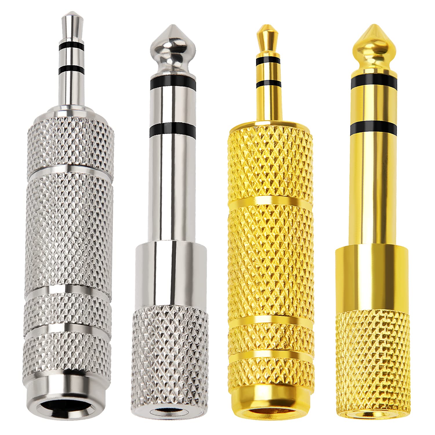 KUOQIY 4 PCS Headphone Adapter, 6.35mm Male Plug to 3.5mm Female Jack & 3.5mm Male Plug to 6.35mm Female Jack Audio Stereo TRS Converter for Headphone, Microphone, Gold/Nickel-Plated