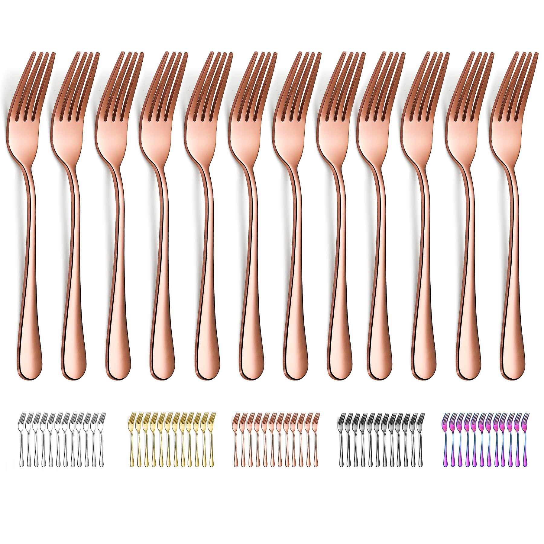 Evanda Rose Gold Dinner Fork 12 Pieces 20.5cm, Rose Gold Titanium Plating Stainless Steel Table Forks, Mirror Polish and Smooth Edge, Easy To Clean, Dishwasher Safe