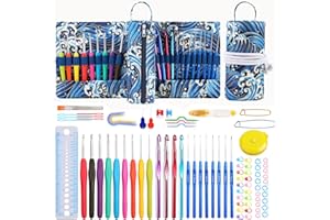KOKNIT 93 pcs Crochet Supplies Knitting Accessory with Crochet Hooks Case Roll Pouch Bag for Beginners