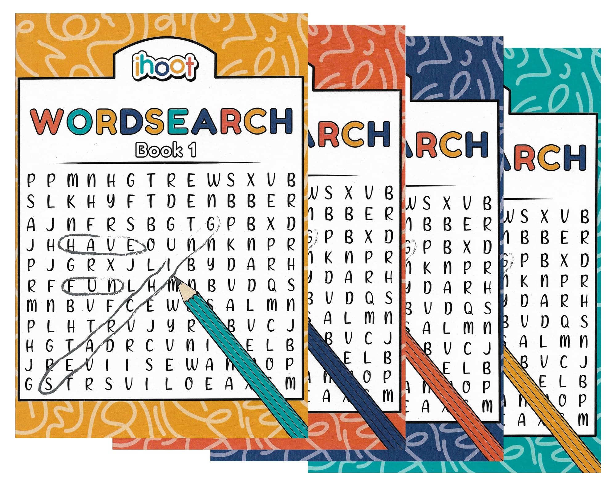 ihoot Pack of 4 Assorted A5 Word Search Books for Adults | Travel Games Puzzle Books for Adults, Word Games and Word Puzzles