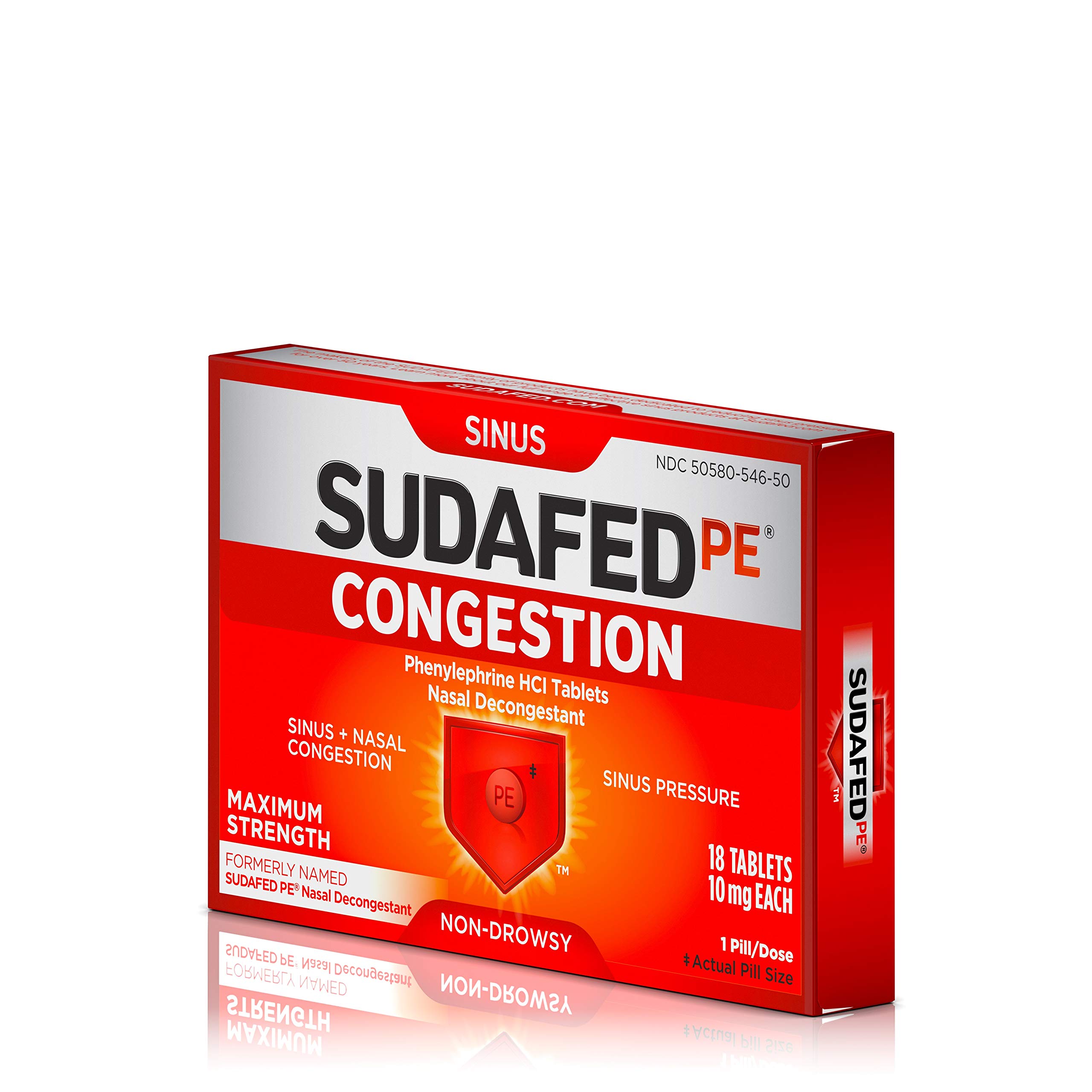 Sudafed PE Congestion and Sinus Pressure Relief Tablets, Non-Drowsy Maximum Strength Nasal Decongestant with Phenylephrine HCI, 18 ct (Pack of 2)
