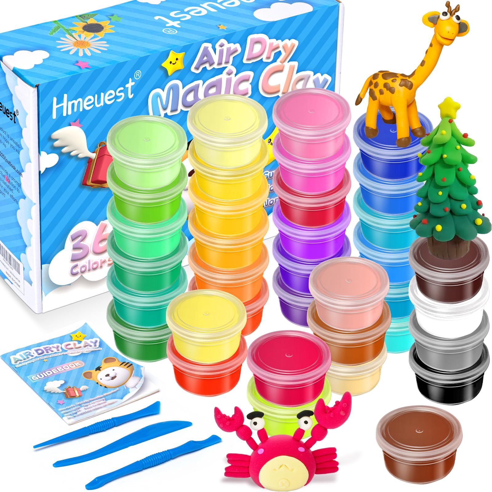 Air Dry Clay, 36 Colors Ultra Light Modelling Clay, Non-Toxic Air Drying Clay for Kid, with 3 Clay Tools & Guidebook, Arts and Crafts Kits for Kids Boys Girls Toys