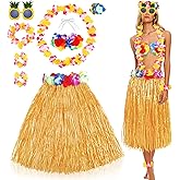 Fighting to Achieve 8PCS Women Hawaii Hula Skirt for Luau Party Grass Skirt for Tropical Beach Party Sunglasses Hawaiian Leis