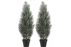 TRESIL Two 3 Foot Outdoor Artificial Cedar Trees Potted Plants