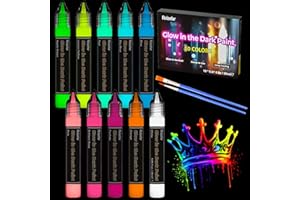 Roizefar Glow in the Dark Paint, 10 Colors (20 ml /0.68 oz) 3D Permanent Acrylic Fabric Paints for Clothes, Neon Fabric Paint for Art Painting and Crafts