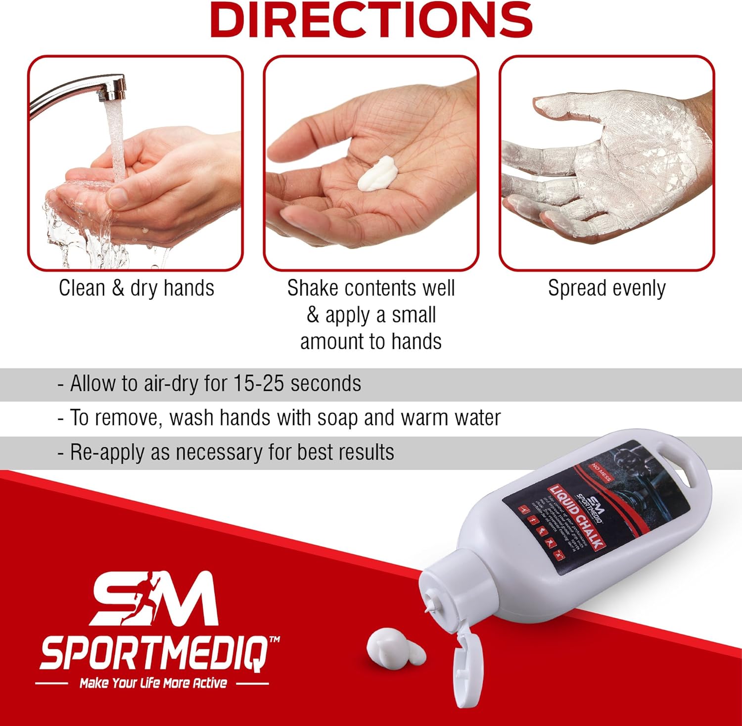 SPORTMEDIQ Pro Grade Liquid Chalk – 1 Pack - Mess Free Professional Hand Grip for Gym, Weightlifting, Rock Climbing, Gymnastics, Rock Climbing - Dries in Seconds - 1.69oz Travel Size with Belt Clip : Sports & Outdoors