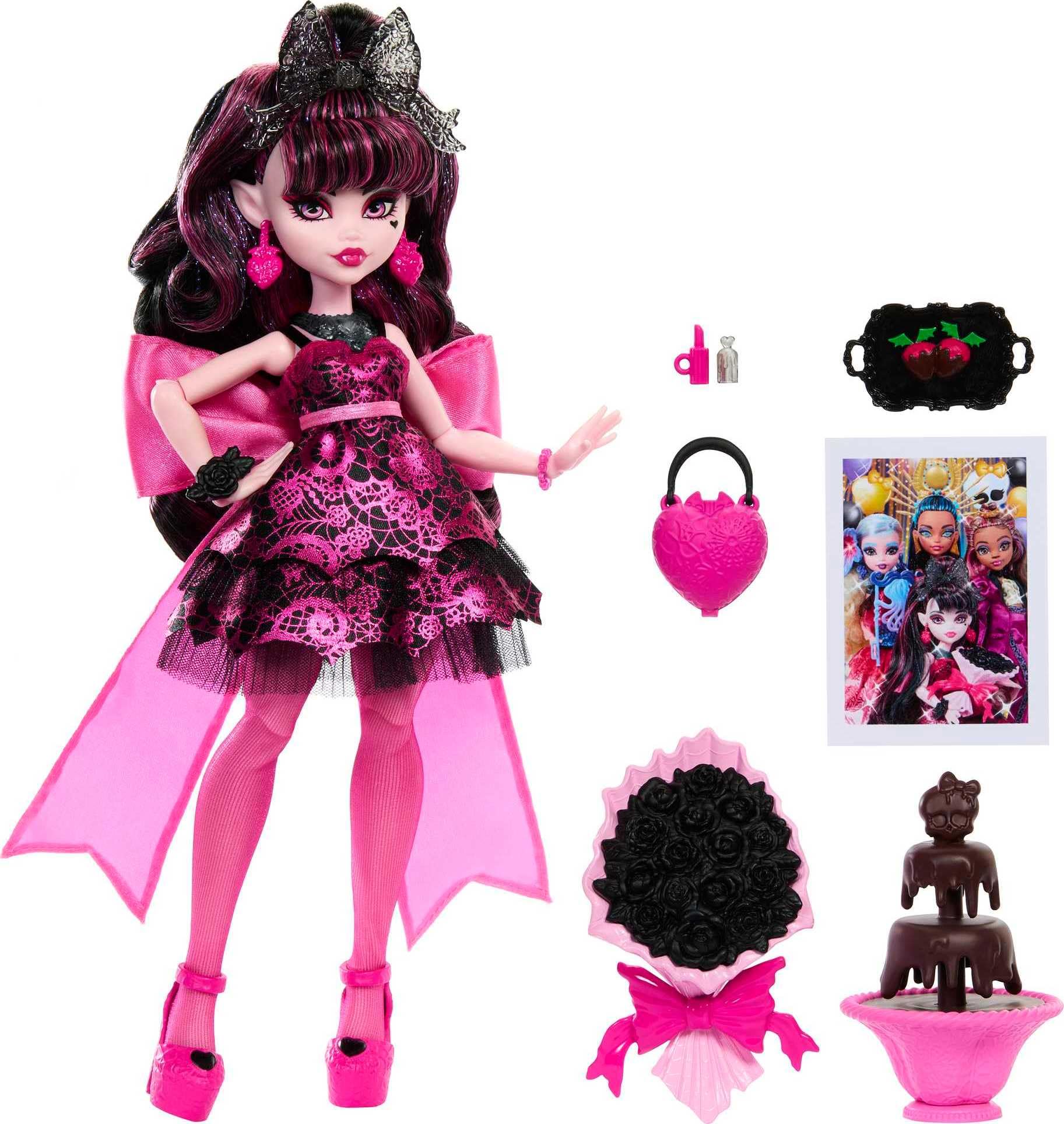 Monster High Draculaura Doll in Monster Ball Party Dress with Themed Accessories Like Chocolate Fountain,Black